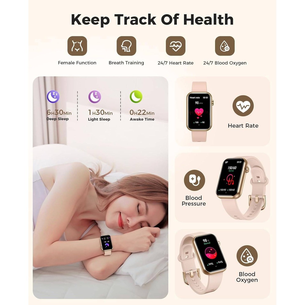 Smart Watch for Women 1.57in HD Screen Bluetooth Call Heart Rate Pink Rose Gold